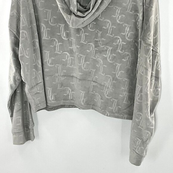 Juicy Couture‎ Hoodie Loungewear Women XL Gray Velour Logo Cropped Pullover - Picture 7 of 13